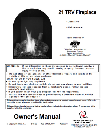 Travis 21 TRV Insert User Manual - Gas_21TRV-OWNER