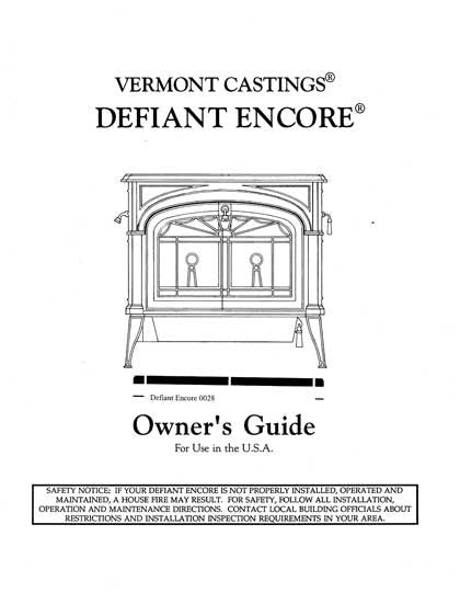 Vermont Castings Defiant Encore 0028 User Manual