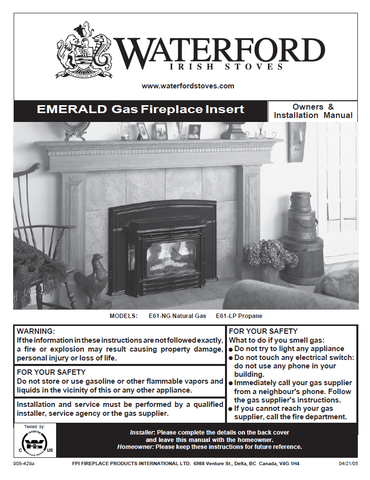 Waterford Emerald Insert User Manual - Gas_WFEI