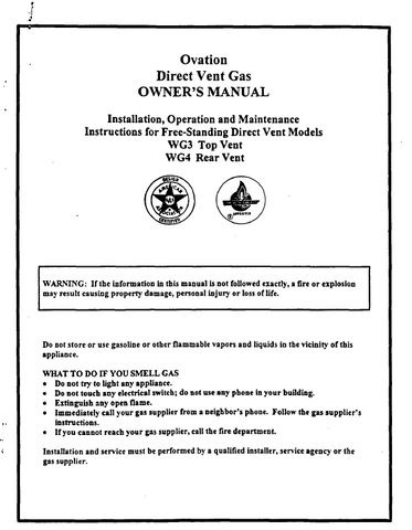 Whitfield Ovation WG3/WG4 User's Manual - Gas_Ovationwg3-wg4