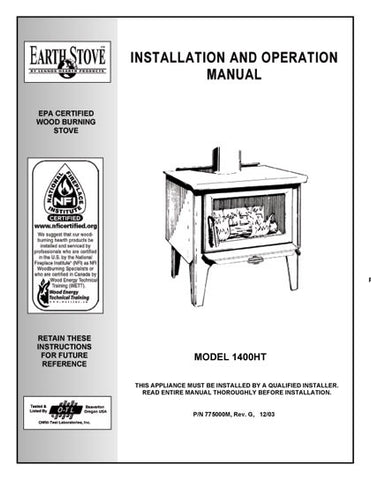 Earth Stove1400HT User Manual - Wood_bv1400ht