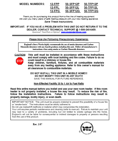 Englander 12-FPP, 12-FPL, 12-FPG, 50-SFP12P User Manual ...