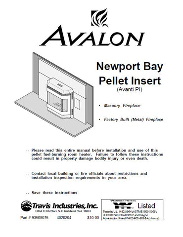 Avalon Newport Bay/Avanti PI Insert User Manual - Pellet_AVNewportBay, AvantiPI