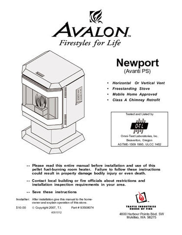 Avalon Newport Avanti PS User Manual - Pellet_AVNewport