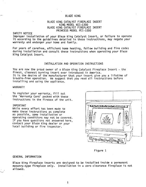 Blaze King KEI-1300/PEI-1200 User Manual - Wood_BK KEI1300 PEI 1200 –  WoodHeatStoves.com
