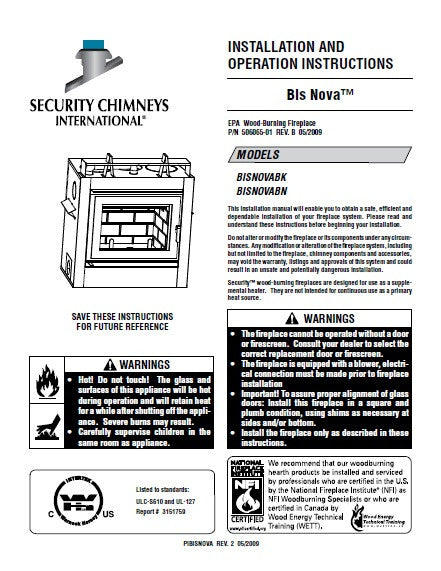 Bis Nova User Manual - Wood_BISNOVABK, BISNOVABN – WoodHeatStoves.com