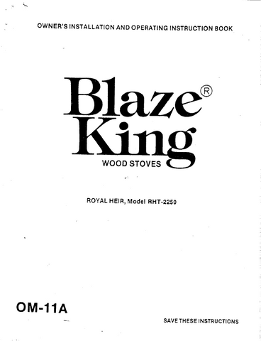 Blaze King RHT 2250 User's Manual - Wood_BKRHT2250