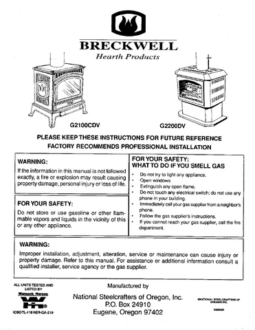 Breckwell G2100CDV-G2200DV User's Manual - Gas_BreckwelG2100CDV-G2200DVl