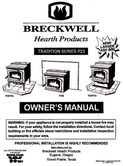 Breckwell P23 2001 User Manual - Pellet_bp23p2001 – WoodHeatStoves.com