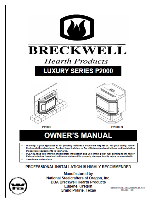 Breckwell P2000 2004 User Manual - Pellet_BreckwellP2000-2004 ...