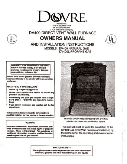Dovre DV400 GAS User Manual - Gas_DV400 – WoodHeatStoves.com