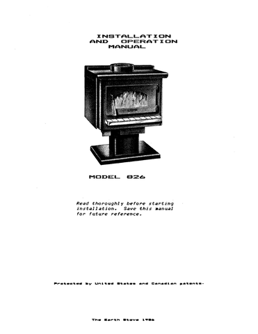 Earth Stove 826 User Manual - Wood_ES826