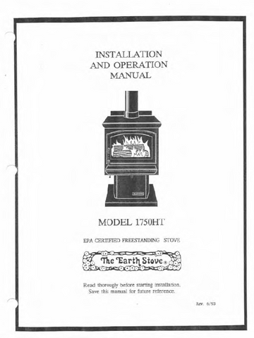 Earth Stove 1750HT Users Manual - Wood_es1750HT