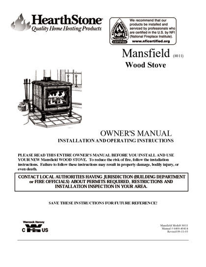 HearthStone Mansfield 8011 User Manual - Wood_HSMansfield8011 –  WoodHeatStoves.com