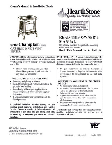 HearthStone Champlain 8301 User Manual - Gas_HSChamplain8301