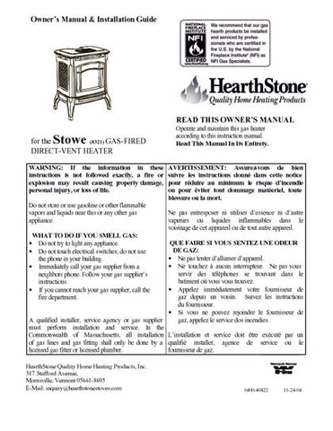 HearthStone Stowe 8321 User Manual - Gas_HSStowe8321