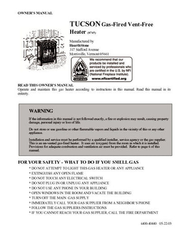 HearthStone Tucson 8745 User Manual - Gas_HSTucson8745