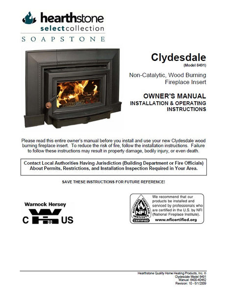 Hearthstone Clydesdale 8491 User Manual - Wood_HSC8491 – WoodHeatStoves.com