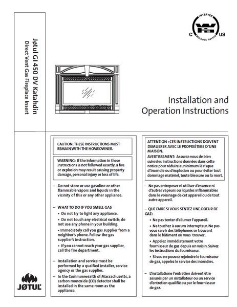 Jotul GI 450 DV Katahdin Insert User Manual - Gas_JGI450DV –  WoodHeatStoves.com
