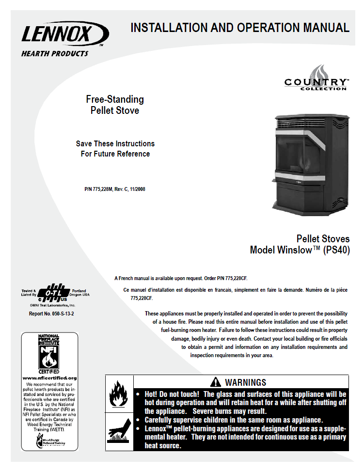 Lennox Winslow PS40 User Manual Pellet_LENWPS40