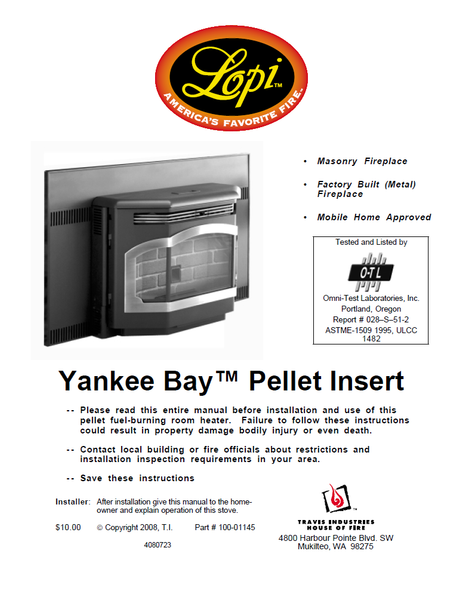 Lopi Yankee Bay Insert User Manual - Pellet_LYBI – WoodHeatStoves.com