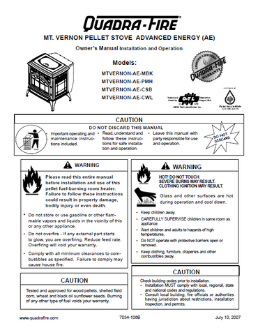 Quadra-Fire Mt Vernon AE FS  User's Manual - Pellet_QFMt Vernon AE FS