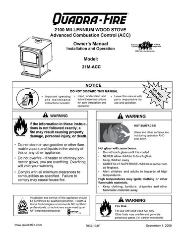 Quadra-Fire 2100 ACT FS Millennium User Manual - Wood_QF2100