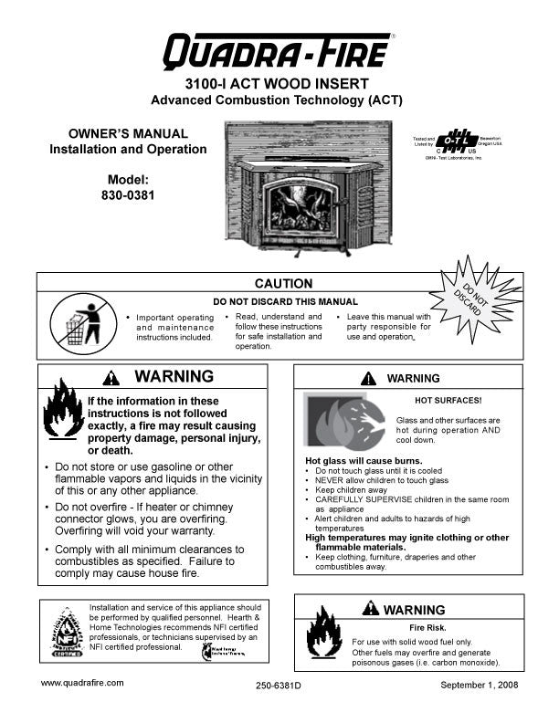 Qf3100 Quadra-Fire 3100 Insert User Manual - Wood_QF3100i_act – WoodHeatStoves.com