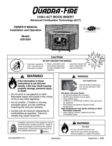 Quadra-Fire 3100 Insert User Manual - Wood_QF3100i_act – WoodHeatStoves.com