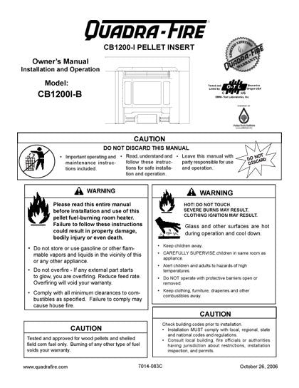 Quadrafire CB1200-I Insert User Manual - Pellet_QFCB1200-I –  WoodHeatStoves.com