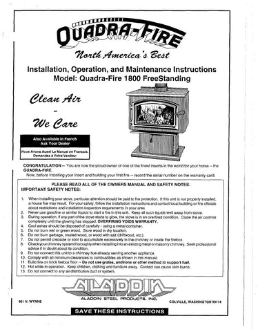 Quadra-Fire 1800 User Manual - Wood_1800_Wood