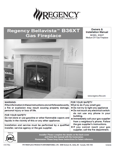 Regency Bellavista B36XT User Manual - Gas_RGB36XT