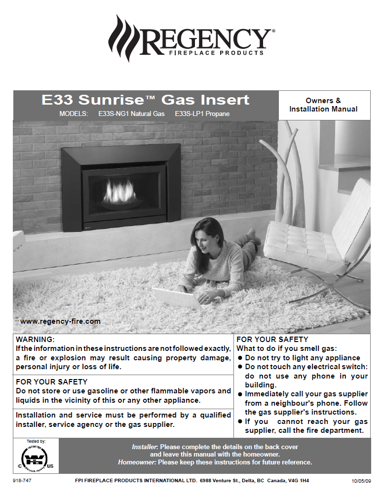 Regency E33 Sunrise Insert User Manual - Gas_RE33S – WoodHeatStoves.com