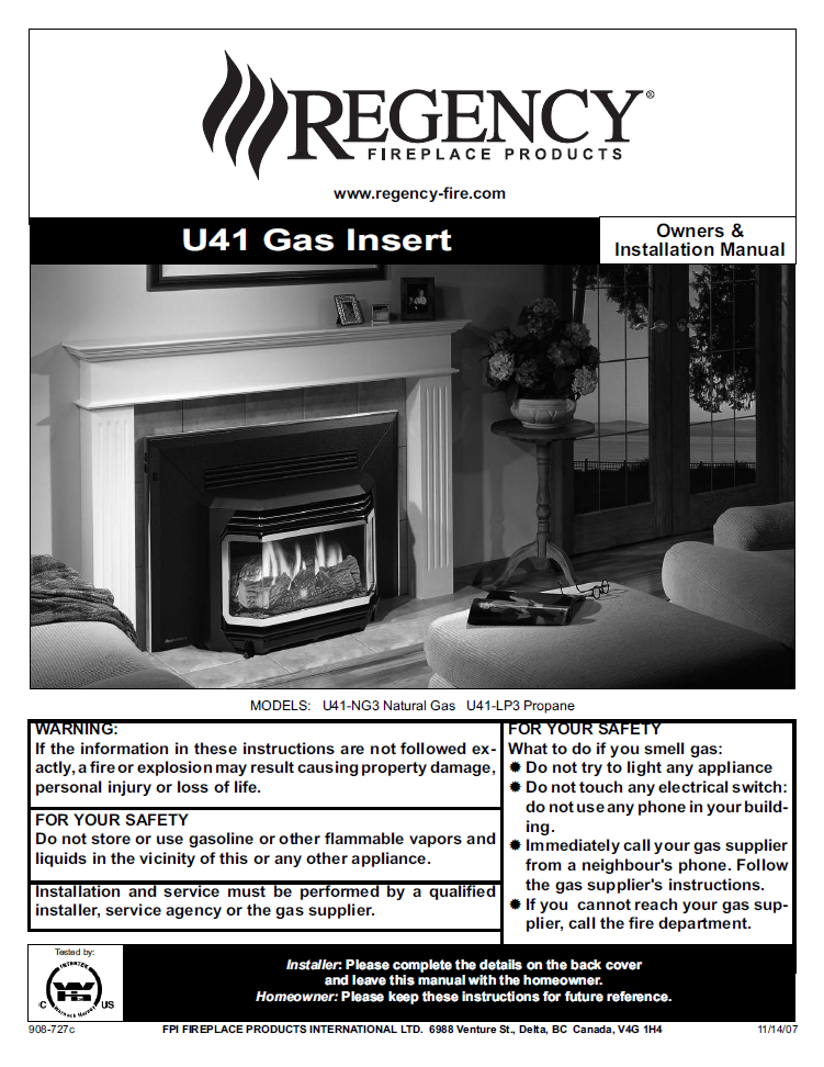 Regency U41 Insert User Manual Gas_RGU41I