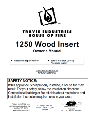 Travis Industries 1250 Insert User Manual - Wood_TI1250WI