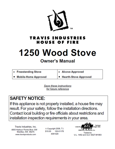 Travis Industries 1250 User Manual - Wood_TI1250WS