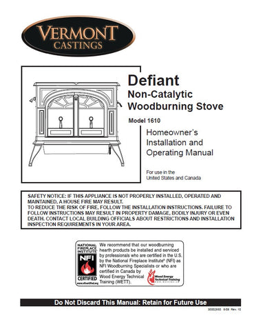 Vermont Castings Defiant 1610 User Manual - Wood_VCdefiant1610