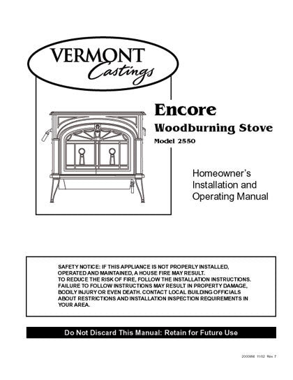 Vermont Castings Encore 2550 User Manual - Wood_VCencore –  WoodHeatStoves.com