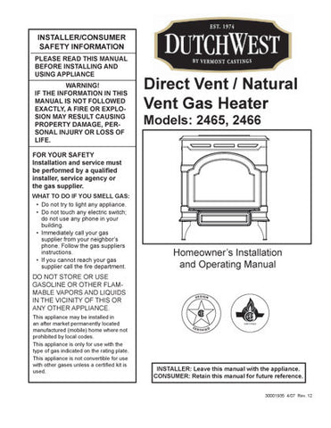 Vermont Castings Dutch West User Manual - Wood_VCDutchwest2465-2466