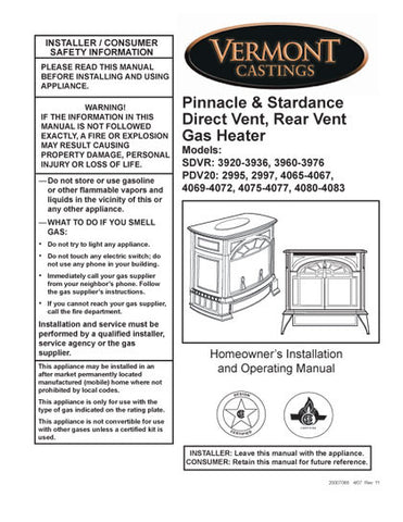 Vermont Castings Pinnacle & Stardance User Manual - Gas_VCpinstar