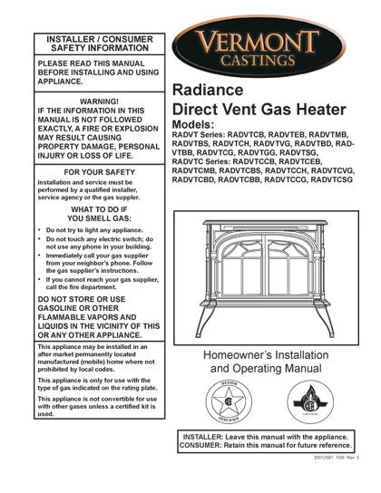 Vermont Castings Radiance DV User Manual - Gas_VCradian ...