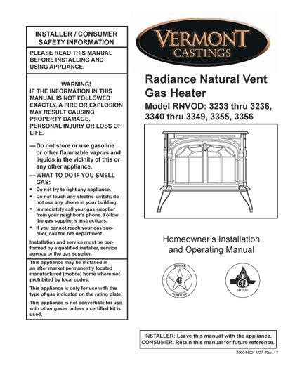 Vermont Castings Radiance NV User Manual - Gas_VCradianNV ...