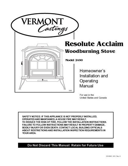 Vermont Castings Resolute Acclaim 2490 User Manual - Wood_VCresolute –  WoodHeatStoves.com