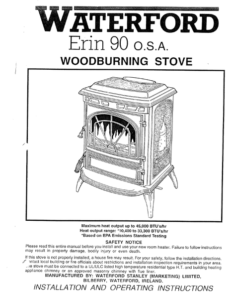 Waterford Erin 90 OSA User Manual - Wood_WFE90OSA – WoodHeatStoves.com