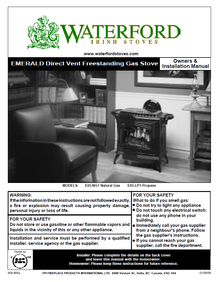 Waterford Emerald DV User Manual Gas_WFEDVFS