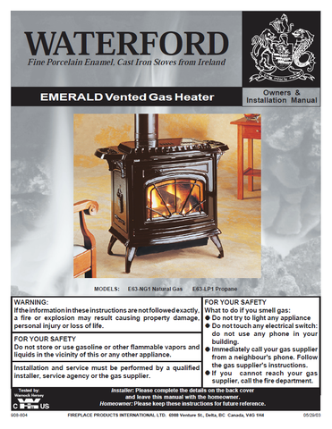 Waterford Emerald DV FS User Manual - Gas_WFEFS