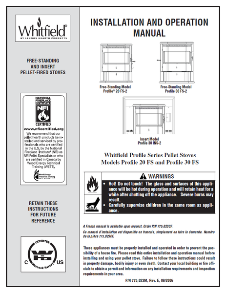 Whitfield Profile 20 - 30 Rev E User Manual - Pellet_wp2030RevE –  WoodHeatStoves.com