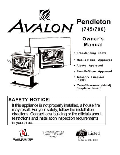 Avalon Pendleton 745-790 User Manual - Wood_AVPendleton745790 –  WoodHeatStoves.com