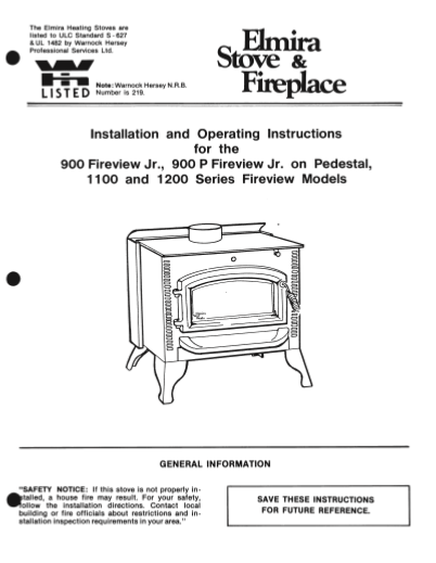 Elmira Fireview 900 1100 u0026 1200 Users Manual – WoodHeatStoves.com